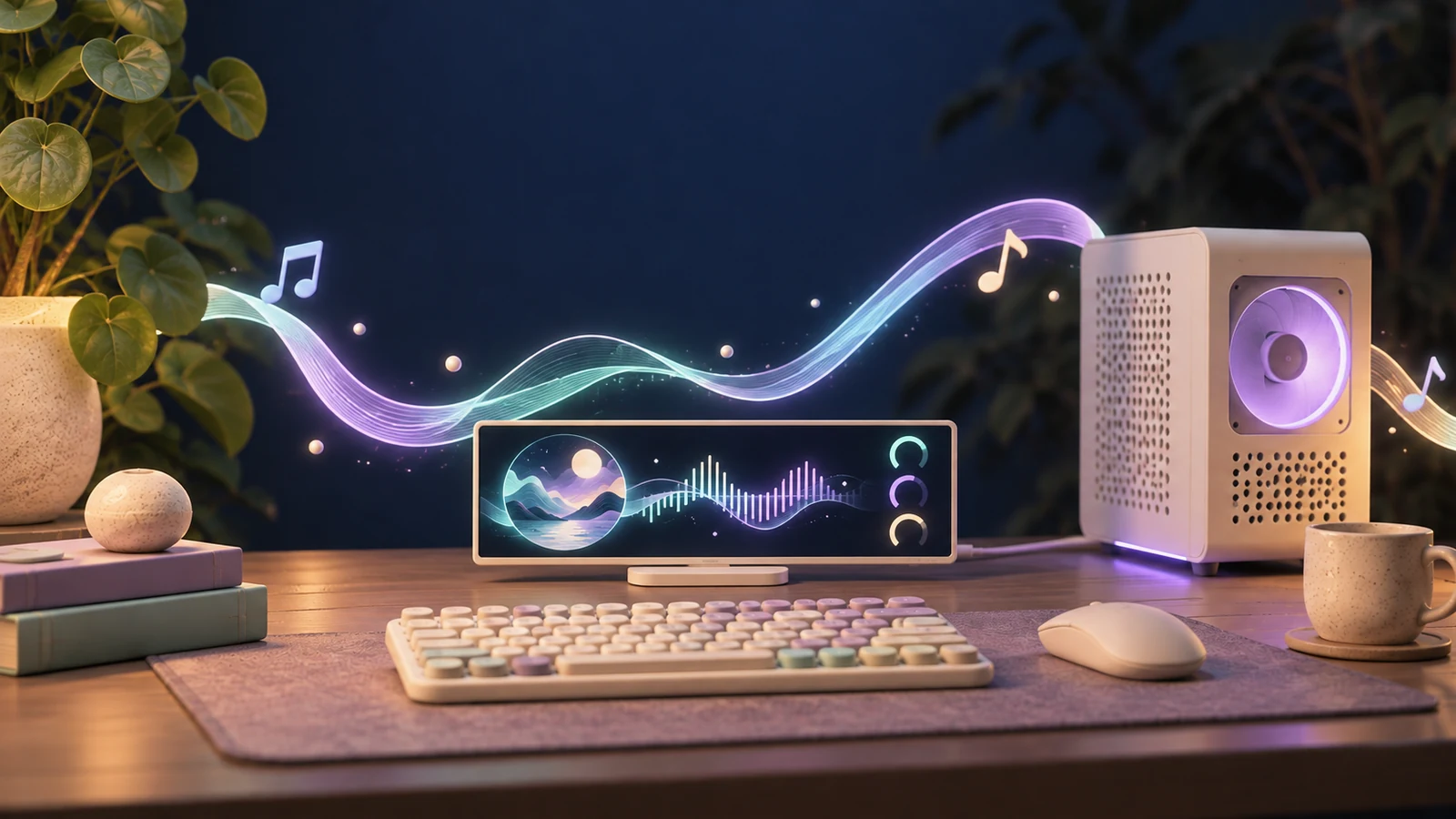 Illustrazione ImageGen di un piccolo display per musica e sensori del PC